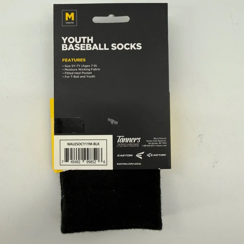 Easton Kids Youth Medium Baseball Socks Black Moisture Wicking T-Ball Athletic